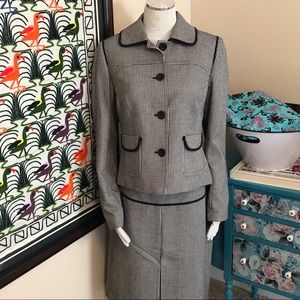 Ann Taylor Loft navy houndstooth blazer & skirt